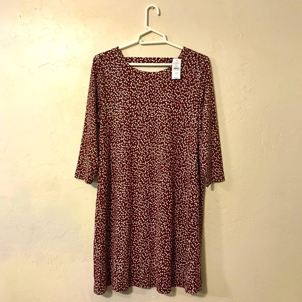 LOFT Burgundy Floral Print Dress - NWT Size PL